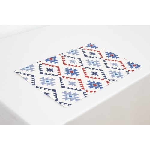 Placemat / suport de farfurie anti-pete din bumbac teflonat, model traditional, albastru / rosu